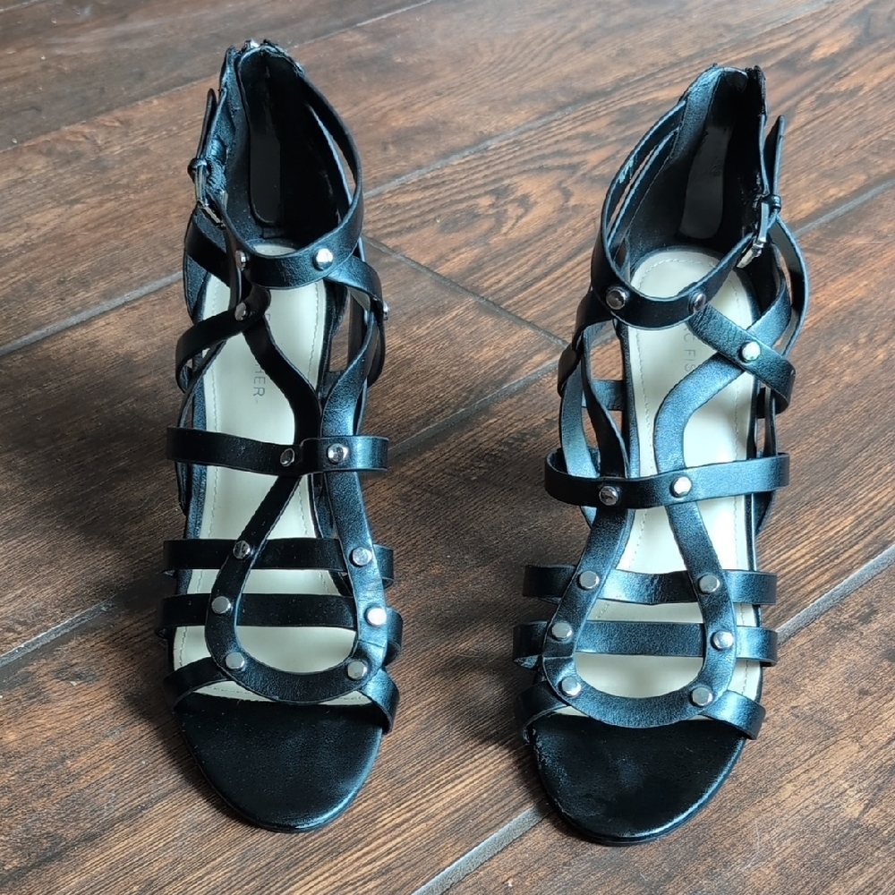 Marc Fisher Studded Black Lusa Ankle Strapy Heels - Women's 9.5 - Picture 2 of 7